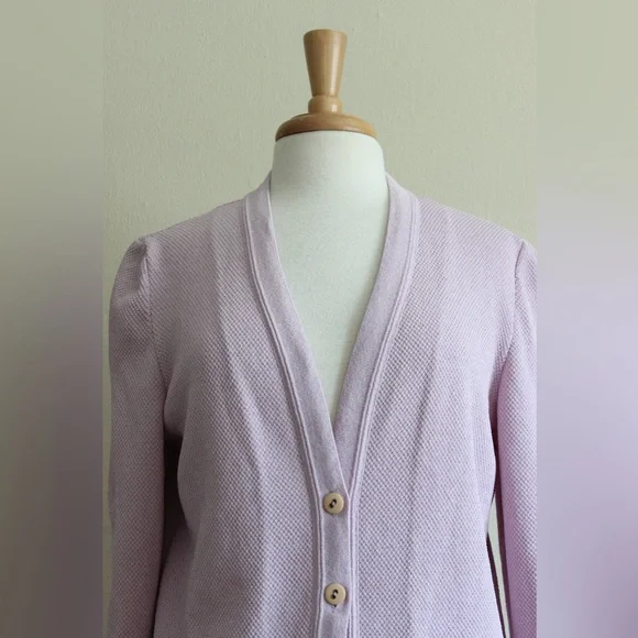 Vintage 70s Castleberry Albrechts Lavender Purple Dacron Textured Cardigan - Picture 4 of 10
